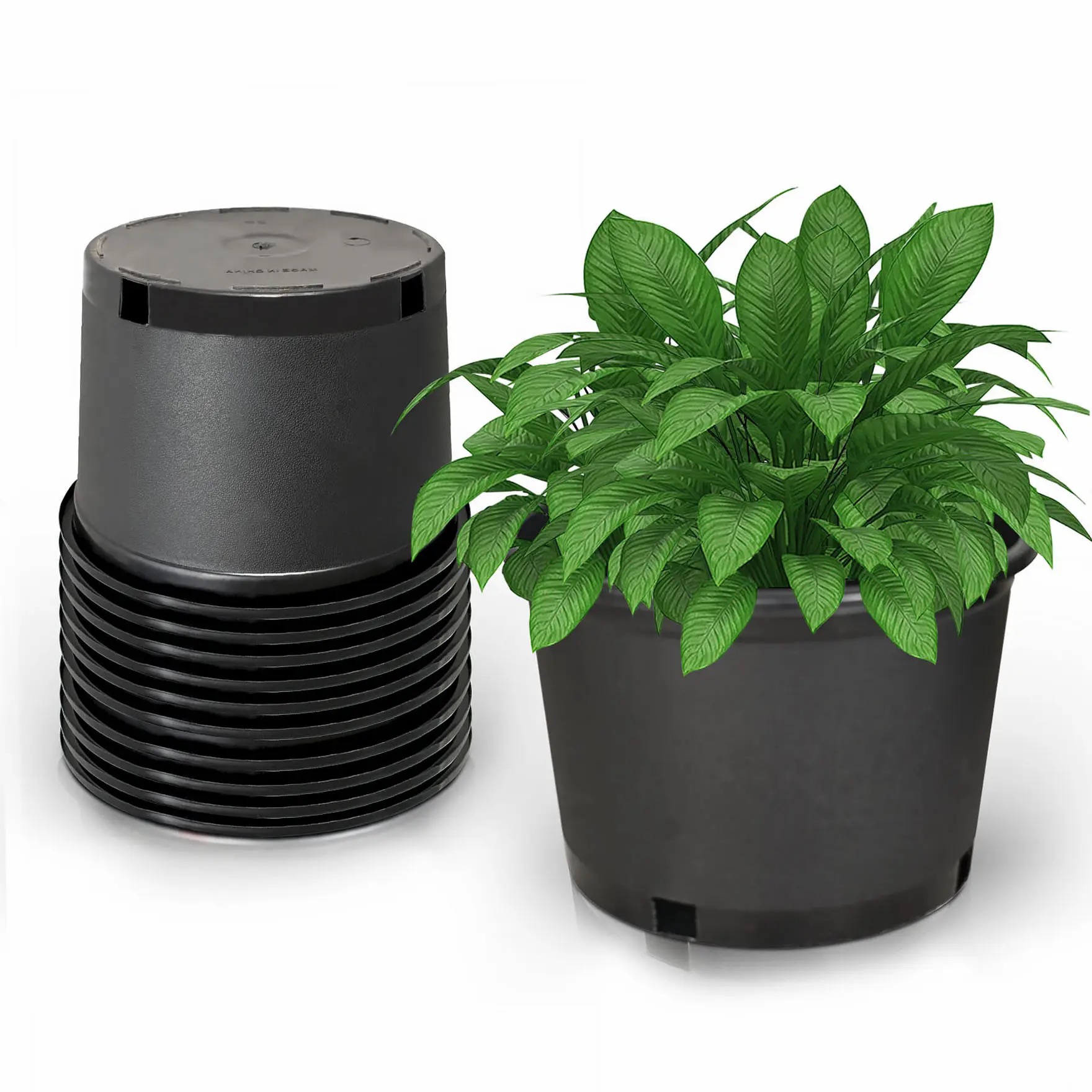 Black Plastic Multi-Size Trade Gal Modern Plant Pots, Premium Weather-Resistant